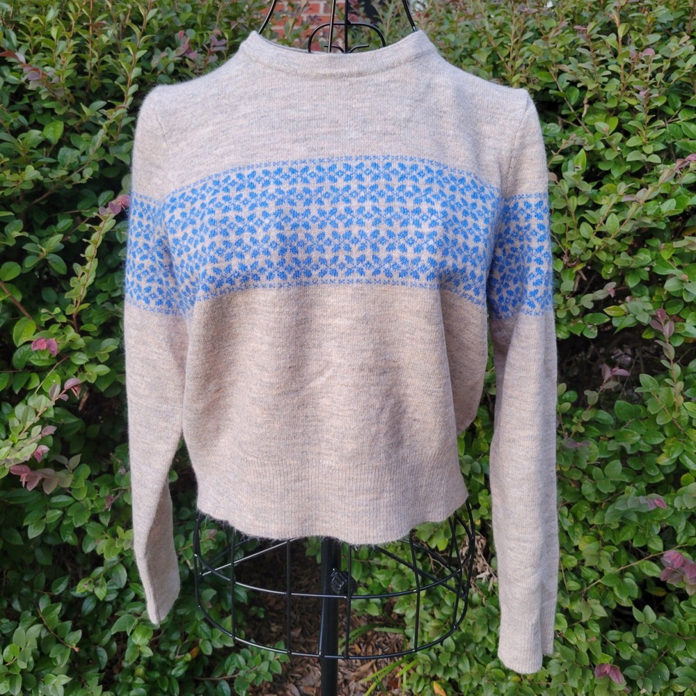 Levi's XS Sweater Oatmeal Blue Cropped Crewneck Fairisle Snowflake Sweater